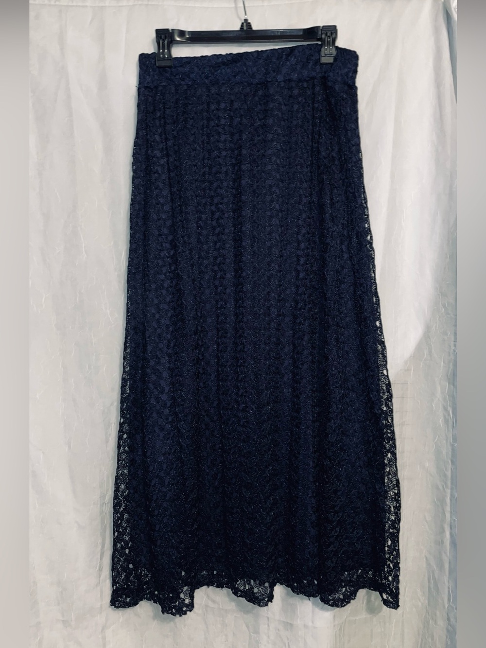 Elizabeth & Nicole Navy Blue Floral Lace Maxi Skirt Size L